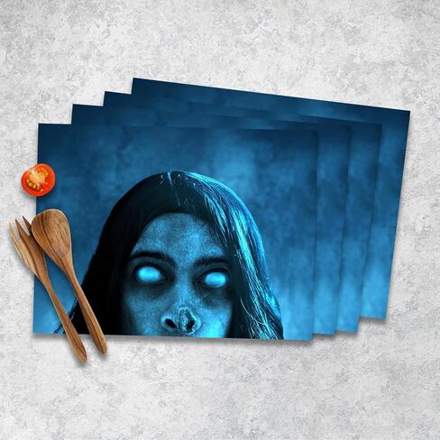 4 Pcs Halloween Napkins Party Decor Girl Ghost Themed for Skull Face Party Dinner Kids Fright Night Zombie Decorations Supplies - 12 x 15 Inch Black in Saudi Arabia