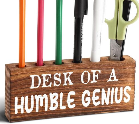 Desk Pen Pencil Holder, Cute Desk Accessory for Women Office, Wooden Desktop Utensil Storage Organizer Gift, Funny Pen Holder for Boss Coworker Friend (Document It or It Didn't Happen) in Saudi Arabia