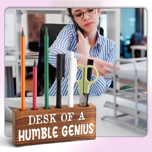 Desk Pen Pencil Holder, Cute Desk Accessory for Women Office, Wooden Desktop Utensil Storage Organizer Gift, Funny Pen Holder for Boss Coworker Friend (Document It or It Didn't Happen) in Saudi Arabia