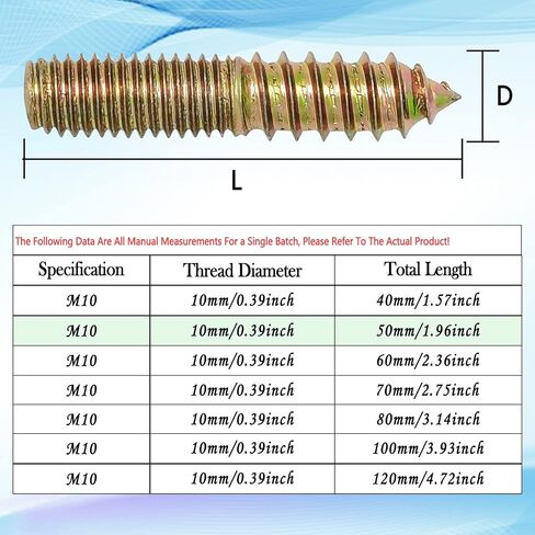 10 قطع M10X60mm مسامير مزدوجة الأطراف، وتد المسمار لتوصيل الخشب مع M10 شماعات بولت سائق in Saudi Arabia