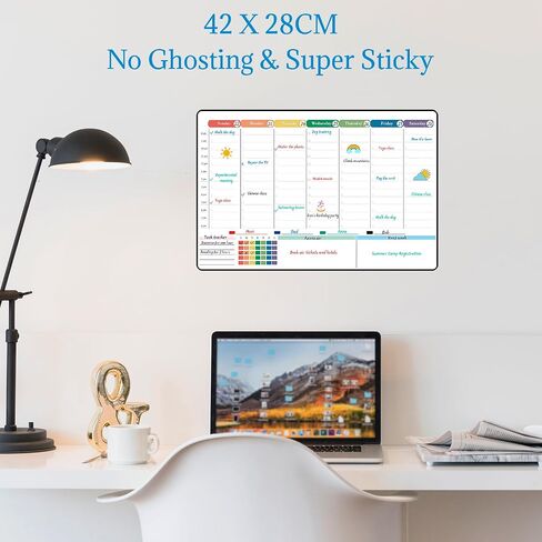 POPRUN Dry Erase Board Magnetic Weekly Calendar Whiteboard for Fridge, 16.5"x11"Schedule Board for Kids, Weekly Planner Whiteboard with Hourly Time Slots Perfect as Planner Board for School and Family in Kuwait
