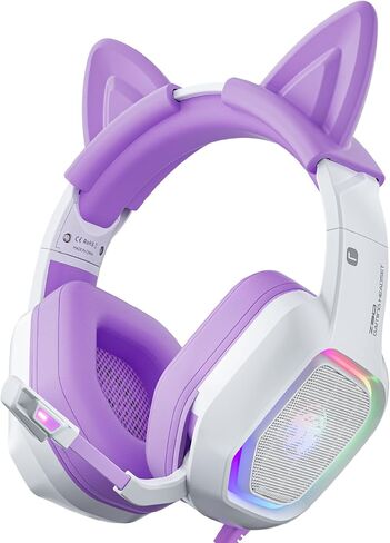 ZIUMIER Pink Gaming Headset with Detachable Cat Ears, Compatible with PS4 PS5 Xbox One PC Laptop, Over-Ear Headphones with LED Light, Noise Canceling Mic, Stereo Surround Sound in Saudi Arabia