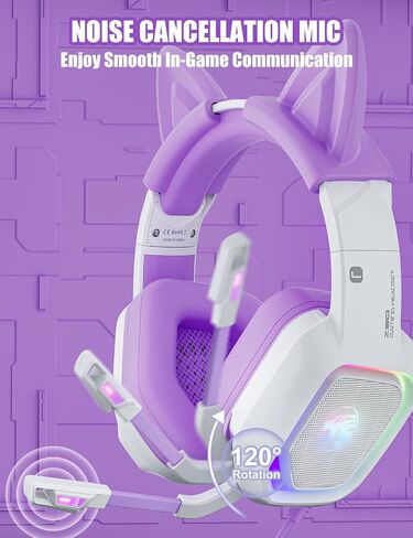 ZIUMIER Pink Gaming Headset with Detachable Cat Ears, Compatible with PS4 PS5 Xbox One PC Laptop, Over-Ear Headphones with LED Light, Noise Canceling Mic, Stereo Surround Sound in Saudi Arabia
