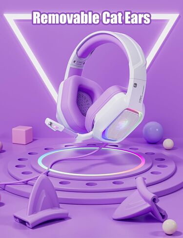 ZIUMIER Pink Gaming Headset with Detachable Cat Ears, Compatible with PS4 PS5 Xbox One PC Laptop, Over-Ear Headphones with LED Light, Noise Canceling Mic, Stereo Surround Sound in Saudi Arabia