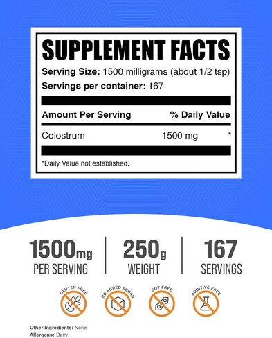 BulkSupplements.com Colostrum Powder - Colostrum Supplement, Bovine Colostrum Powder - for Gut & Immune Support, Gluten Free - 1500mg per Serving, 250g (8.8 oz) (Pack of 1) in Saudi Arabia
