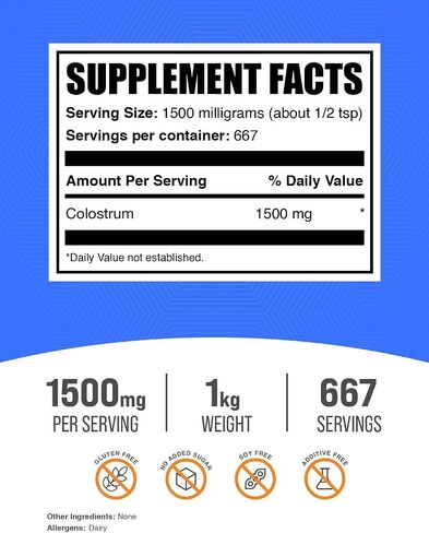 BulkSupplements.com Colostrum Powder - Colostrum Supplement, Bovine Colostrum Powder - for Gut & Immune Support, Gluten Free - 1500mg per Serving, 250g (8.8 oz) (Pack of 1) in Saudi Arabia