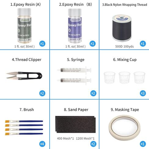 Aventik Fishing Rod Tip Repair Kit Complete with Rod Building Supplies, Glue, Wrapping Thread, Tips Top Eyelet Replacements for Fishing Pole Repair Kit in Saudi Arabia