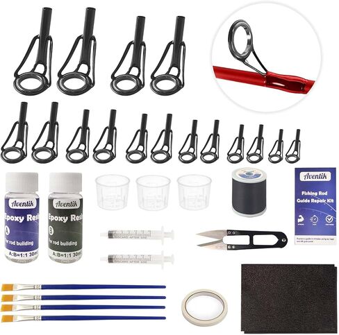 Aventik Fishing Rod Tip Repair Kit Complete with Rod Building Supplies, Glue, Wrapping Thread, Tips Top Eyelet Replacements for Fishing Pole Repair Kit in Saudi Arabia