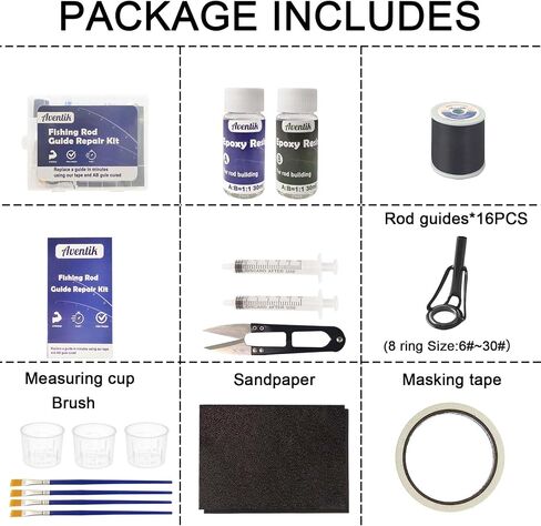 Aventik Fishing Rod Tip Repair Kit Complete with Rod Building Supplies, Glue, Wrapping Thread, Tips Top Eyelet Replacements for Fishing Pole Repair Kit in Saudi Arabia