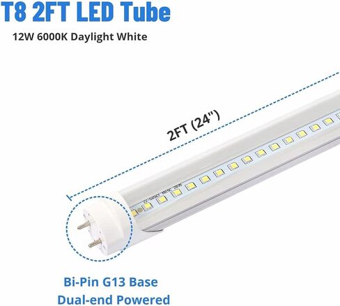 2FT LED Tube Light, T8 T10 Type B LED Light Bulb, 12W 5000K,1560LM High Bright, Replacement 24 Inch F20T12 Fluorescent,Double Ended Power, Clear Cover,4 Pack in Saudi Arabia