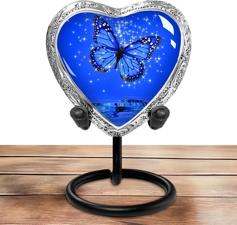 Heart Shaped Keepsake Cremation Urns for Human Ashes - Dark Blue Butterfly Small Keepsake Urn for Men Women Children Pets - Burial Urns in Saudi Arabia