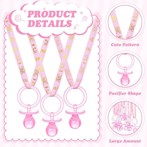 Junkin 60 Pieces Baby Shower Pacifiers Necklace Acrylic Baby Pacifiers Party Favors Pacifiers Charm Pacifiers Necklace for Girls Boys Baby Shower Party Decorations (White, Pink, Blue) in Saudi Arabia