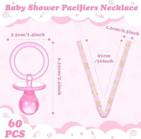 Junkin 60 Pieces Baby Shower Pacifiers Necklace Acrylic Baby Pacifiers Party Favors Pacifiers Charm Pacifiers Necklace for Girls Boys Baby Shower Party Decorations (White, Pink, Blue) in Saudi Arabia