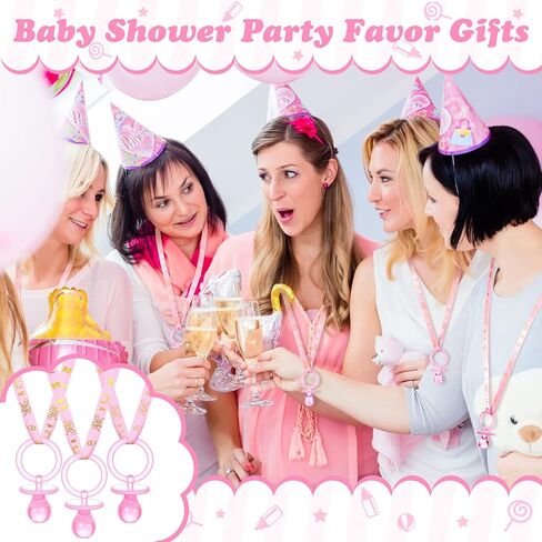 Junkin 60 Pieces Baby Shower Pacifiers Necklace Acrylic Baby Pacifiers Party Favors Pacifiers Charm Pacifiers Necklace for Girls Boys Baby Shower Party Decorations (White, Pink, Blue) in Saudi Arabia