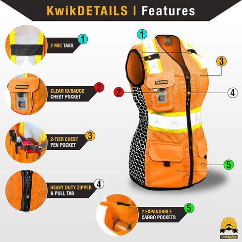 KwikSafety - Charlotte, NC - FIRST LADY Safety Vest for Women, High Visibility Reflective Strips, Meets ANSI & OSHA in Kuwait
