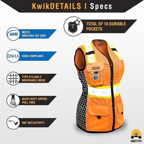 KwikSafety - Charlotte, NC - FIRST LADY Safety Vest for Women, High Visibility Reflective Strips, Meets ANSI & OSHA in Kuwait