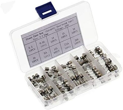 100PCS 10 Values Glass Fuse Kit 250V 5x20mm / 0.19 x 0.78 Inch Fast-Melting Glass Fuse 0.2-20A in Saudi Arabia