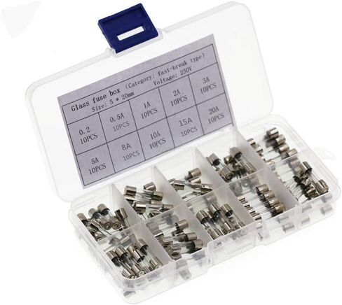 100PCS 10 Values Glass Fuse Kit 250V 5x20mm / 0.19 x 0.78 Inch Fast-Melting Glass Fuse 0.2-20A in Saudi Arabia