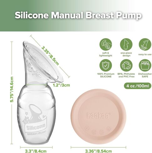 haakaa Manual Breast Pump & Silicone Cap Combo for Nursing Mom (Gray, 4oz. without Base) in Saudi Arabia