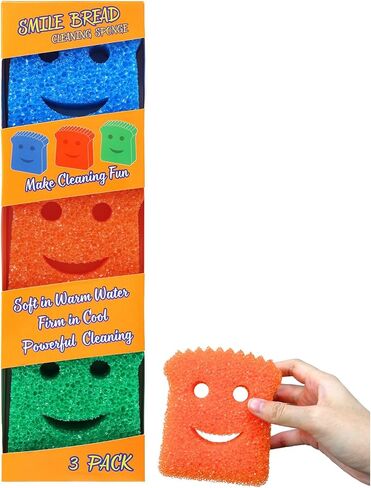 3-Pack Kitchen Dish Scrub Sponges – Colorful Toast-Shaped with Smiley Faces, Fun Cleaning with Daddy Mommy, Non-Scratch, Cute Cleaning Supplies for Christmas & Halloween, Esponjas para Lavar platos in Saudi Arabia