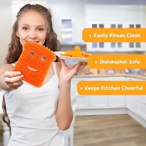3-Pack Kitchen Dish Scrub Sponges – Colorful Toast-Shaped with Smiley Faces, Fun Cleaning with Daddy Mommy, Non-Scratch, Cute Cleaning Supplies for Christmas & Halloween, Esponjas para Lavar platos in Saudi Arabia