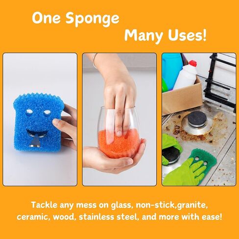 3-Pack Kitchen Dish Scrub Sponges – Colorful Toast-Shaped with Smiley Faces, Fun Cleaning with Daddy Mommy, Non-Scratch, Cute Cleaning Supplies for Christmas & Halloween, Esponjas para Lavar platos in Saudi Arabia