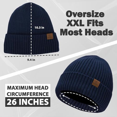 Oversized XL XXL Unisex Merino Wool Beanie with Fleece Lining Cold Weather Winter Hat Big Head in Kuwait