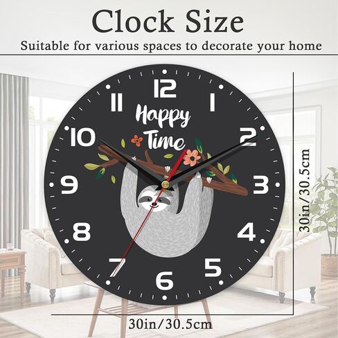 Wall Clock, 10 Inch Silent Non-Ticking Home Kitchen Decor, Battery Operated for Bathroom Bedroom Living Room Office(Cute Sloth) in Saudi Arabia