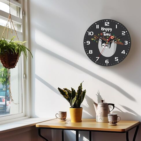 Wall Clock, 10 Inch Silent Non-Ticking Home Kitchen Decor, Battery Operated for Bathroom Bedroom Living Room Office(Cute Sloth) in Saudi Arabia
