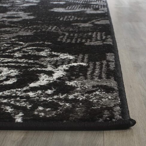 سجادة SAFAVIEH Adirondack Collection - 2'6" x 14'، أسود وفضي، تصميم زهري جلام دمشقي متعثر، لا يتساقط ويسهل العناية به، مثالي للمناطق ذات حركة المرور العالية في غرفة المعيشة وغرفة النوم (ADR114A) in Saudi Arabia