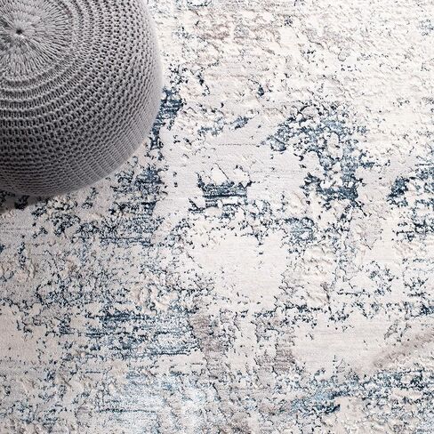SAFAVIEH Amalfi Collection Runner Rug - 2' x 8', Cream & Navy, Modern Abstract Distressed Design, Non-Shedding & Easy Care, Ideal for High Traffic Areas in Living Room, Bedroom (AMF572C) in Saudi Arabia