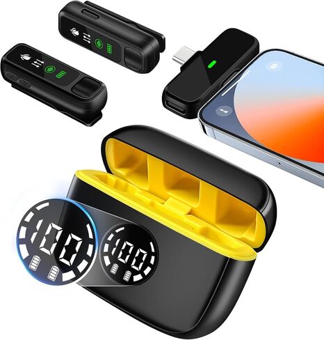DAGIRT 2 حزمة ميكروفون لاسلكي Lavalier لأجهزة iPhone iPad وUSB-C Andriod، مشبك صغير لاسلكي على شكل طية صدر السترة، ميكروفون يعمل على تقليل الضوضاء للفيديو، YouTube، المقابلات، Vlog، Podcast، TIK Tok in Kuwait