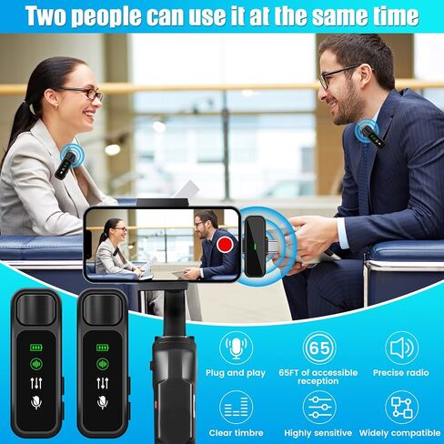 DAGIRT 2 حزمة ميكروفون لاسلكي Lavalier لأجهزة iPhone iPad وUSB-C Andriod، مشبك صغير لاسلكي على شكل طية صدر السترة، ميكروفون يعمل على تقليل الضوضاء للفيديو، YouTube، المقابلات، Vlog، Podcast، TIK Tok in Kuwait