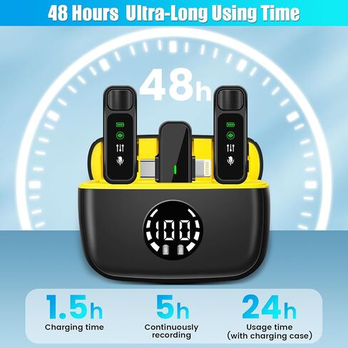 DAGIRT 2 حزمة ميكروفون لاسلكي Lavalier لأجهزة iPhone iPad وUSB-C Andriod، مشبك صغير لاسلكي على شكل طية صدر السترة، ميكروفون يعمل على تقليل الضوضاء للفيديو، YouTube، المقابلات، Vlog، Podcast، TIK Tok in Kuwait
