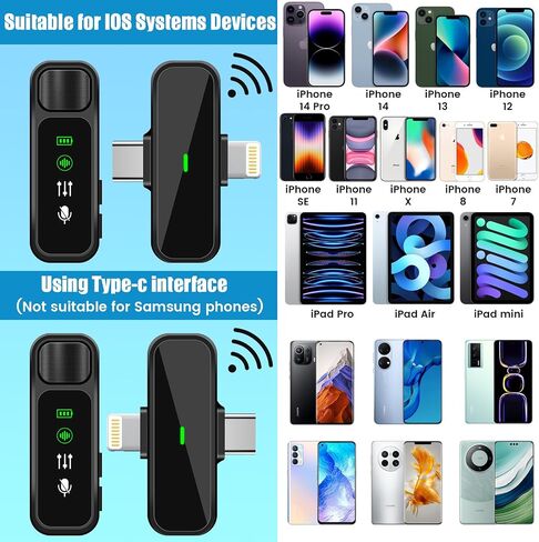 DAGIRT 2 حزمة ميكروفون لاسلكي Lavalier لأجهزة iPhone iPad وUSB-C Andriod، مشبك صغير لاسلكي على شكل طية صدر السترة، ميكروفون يعمل على تقليل الضوضاء للفيديو، YouTube، المقابلات، Vlog، Podcast، TIK Tok in Kuwait