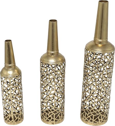 The Novogratz Metal Decorative Vase Abstract Patterned Centerpiece Vases with Open Frame Design, Set of 3 Vases for Home Decoration 30, 25, 21" H, Gold in Kuwait