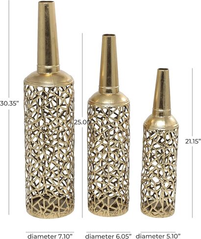 The Novogratz Metal Decorative Vase Abstract Patterned Centerpiece Vases with Open Frame Design, Set of 3 Vases for Home Decoration 30, 25, 21" H, Gold in Kuwait