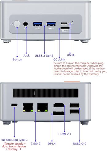 GEM12 8845HS Mini PC, AMD Ryzen 7 8845HS 32GB DDR5 RAM 1T M.2 2280 PEIC4.0 SSD, 1 x OCULINK/ USB4(PD|8K@60Hz)/1 x HDMI2.1/1 xDP 1.4, 2X 2.5G RJ45(No-screened version) in Saudi Arabia