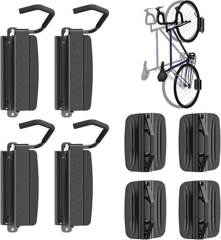 PUTORSEN حامل حائط دوار للدراجة، شماعات الدراجة للمرآب والتخزين الداخلي، حامل دراجة قوي موفر للمساحة، حامل دراجة عمودي يحمل ما يصل إلى 77 رطلاً، عبوتان، أسود in Kuwait