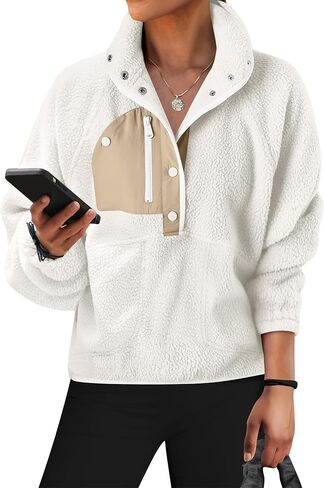 ANRABESS Womens Oversized Sweatshirt Fleece Sherpa Jacket Cropped Pullover Fuzzy Lightweight Winter Fall Coat with Pockets in Kuwait