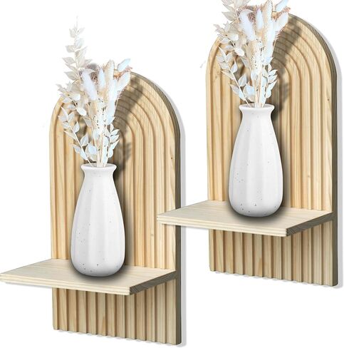2 Pieces Boho Wall Shelf, Mid Century Shelves, Decorative Storage Unit, Decorative Bohemian Rainbow Hanging Shelves for Bathroom, Bedroom, Kitchen, Living Room, Laundry Room (Brown) in Saudi Arabia