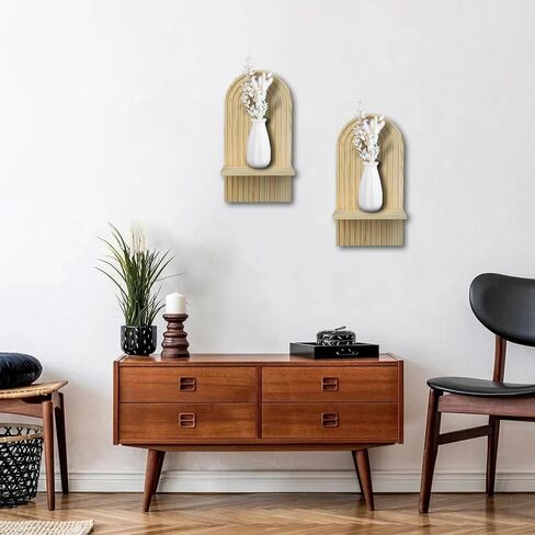 2 Pieces Boho Wall Shelf, Mid Century Shelves, Decorative Storage Unit, Decorative Bohemian Rainbow Hanging Shelves for Bathroom, Bedroom, Kitchen, Living Room, Laundry Room (Brown) in Saudi Arabia