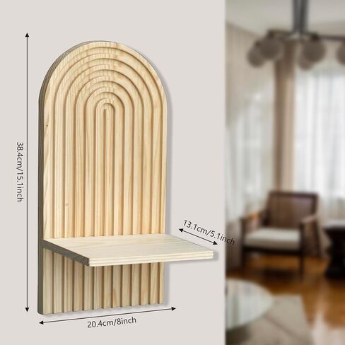 2 Pieces Boho Wall Shelf, Mid Century Shelves, Decorative Storage Unit, Decorative Bohemian Rainbow Hanging Shelves for Bathroom, Bedroom, Kitchen, Living Room, Laundry Room (Brown) in Saudi Arabia
