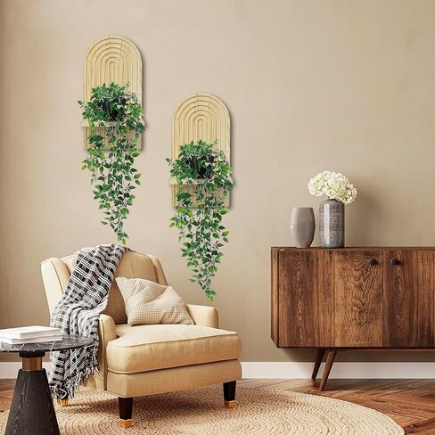 2 Pieces Boho Wall Shelf, Mid Century Shelves, Decorative Storage Unit, Decorative Bohemian Rainbow Hanging Shelves for Bathroom, Bedroom, Kitchen, Living Room, Laundry Room (Brown) in Saudi Arabia