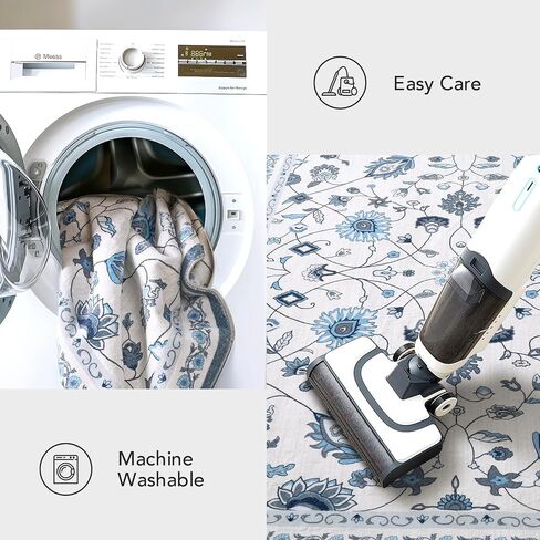 EVERGRACE Area Rugs for Living Room 5x7, Boho Floral Faux Wool Indoor Outdoor Rugs, Washable Rugs for Bedroom Dining Room Entryway Kitchen, Low Pile Floor Mat Carpet for Home Decor, Porcelain Blue in Saudi Arabia