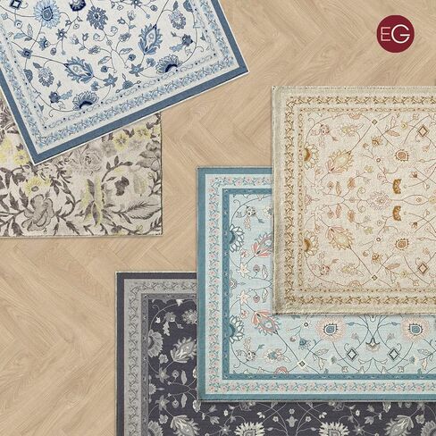 EVERGRACE Area Rugs for Living Room 5x7, Boho Floral Faux Wool Indoor Outdoor Rugs, Washable Rugs for Bedroom Dining Room Entryway Kitchen, Low Pile Floor Mat Carpet for Home Decor, Porcelain Blue in Saudi Arabia