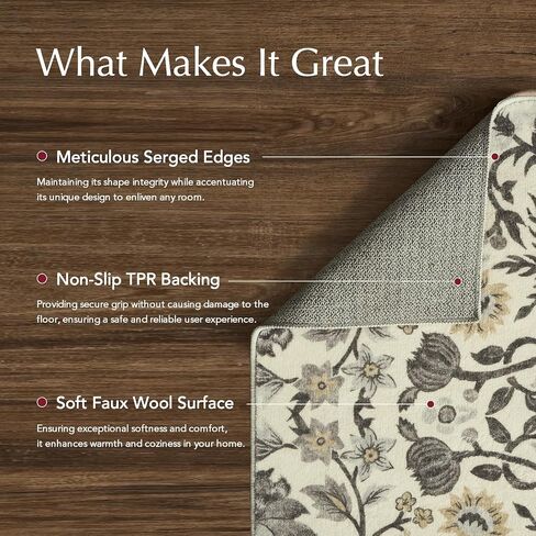 EVERGRACE Area Rugs for Living Room 5x7, Boho Floral Faux Wool Indoor Outdoor Rugs, Washable Rugs for Bedroom Dining Room Entryway Kitchen, Low Pile Floor Mat Carpet for Home Decor, Porcelain Blue in Saudi Arabia