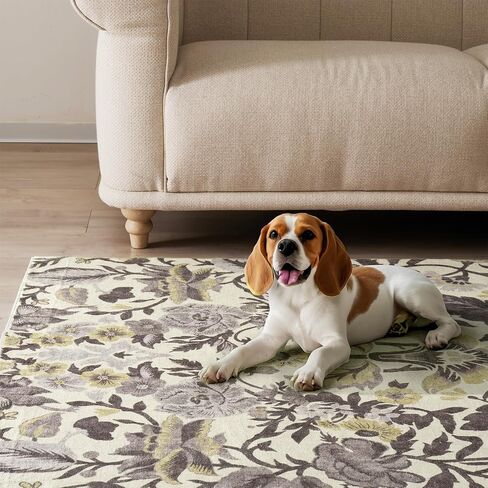 EVERGRACE Area Rugs for Living Room 5x7, Boho Floral Faux Wool Indoor Outdoor Rugs, Washable Rugs for Bedroom Dining Room Entryway Kitchen, Low Pile Floor Mat Carpet for Home Decor, Porcelain Blue in Saudi Arabia