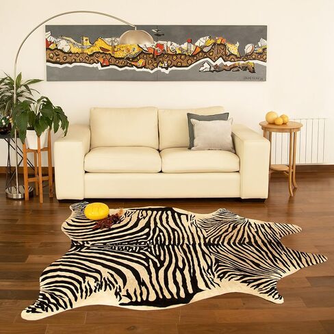 سجادة جلد البقر الأصلية من FOTA مع طباعة حمار وحشي - جلد البقر ومنطقة شعر ناعمة أو سجاد رمي - نمط طبيعي أفضل للتعليق على الحائط الريفي، ورحلات السفاري، والديكور الفريد (طباعة حمار وحشي، مقاس 5 × 6 بوصات كبيرة) in Kuwait