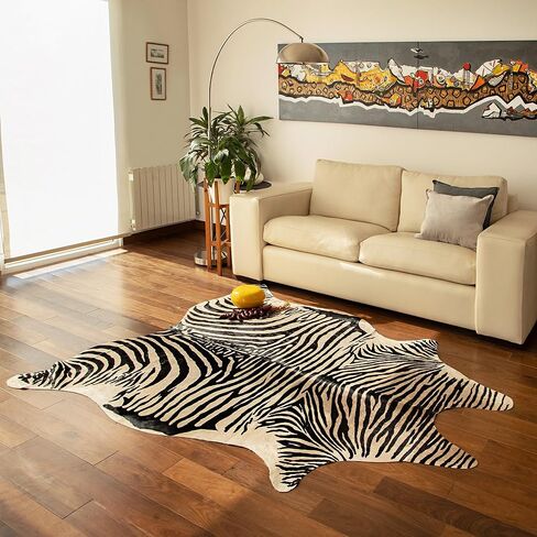 سجادة جلد البقر الأصلية من FOTA مع طباعة حمار وحشي - جلد البقر ومنطقة شعر ناعمة أو سجاد رمي - نمط طبيعي أفضل للتعليق على الحائط الريفي، ورحلات السفاري، والديكور الفريد (طباعة حمار وحشي، مقاس 5 × 6 بوصات كبيرة) in Kuwait